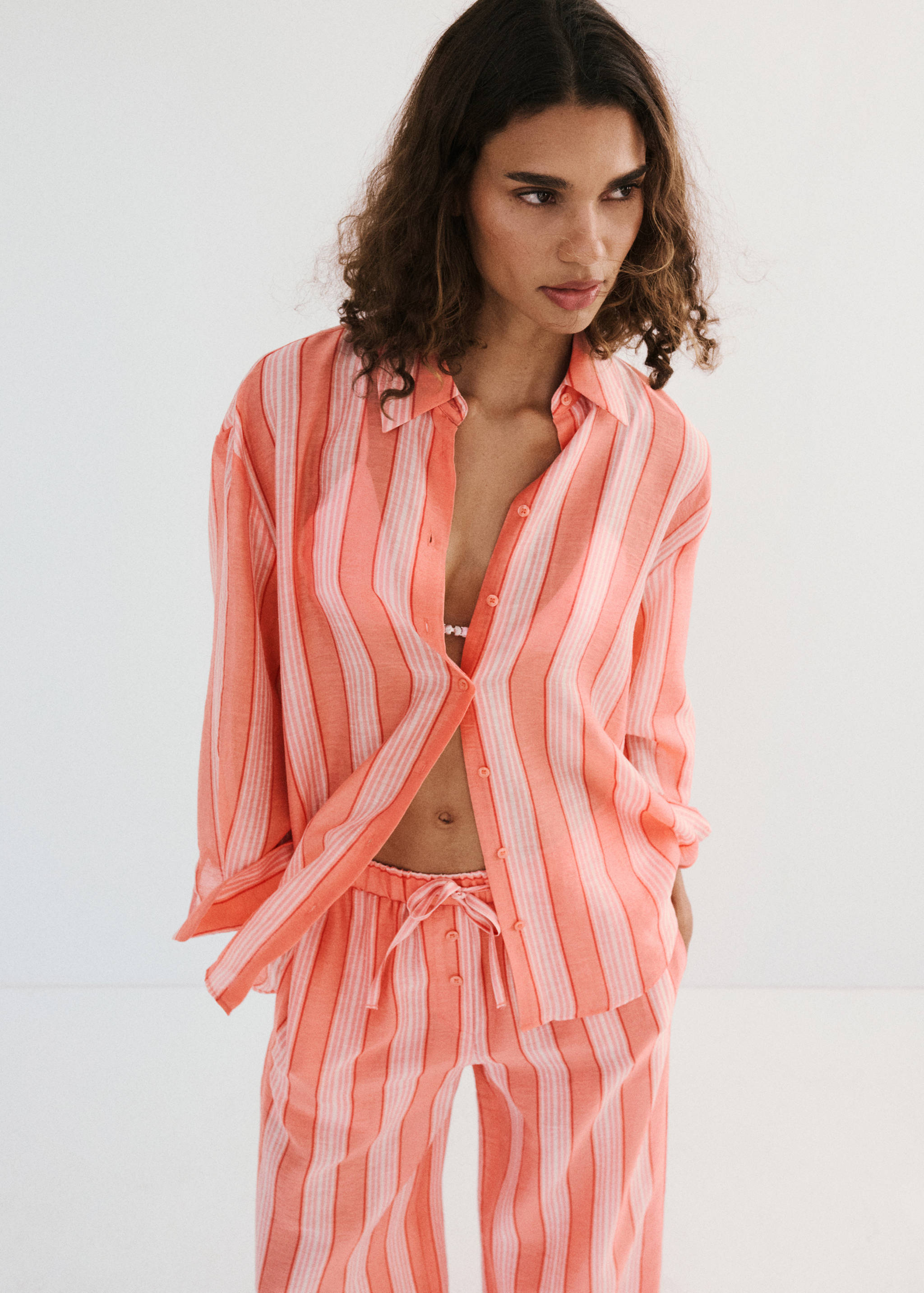 Camisa barreja lli lyocell ratlles - Pla mig