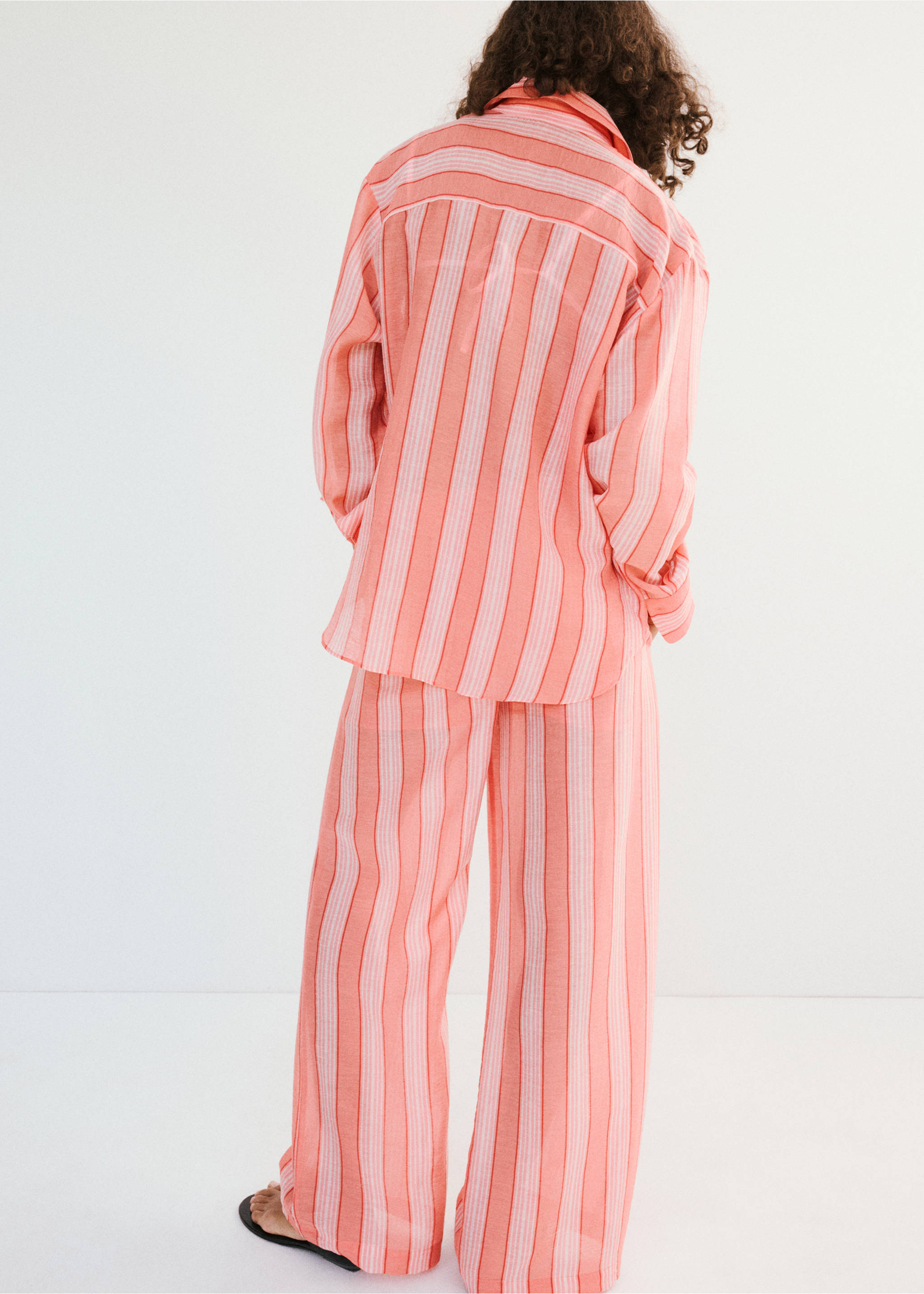 Camisa barreja lli lyocell ratlles - Revers de l'article, Taronja. Ref: 37041367-00.