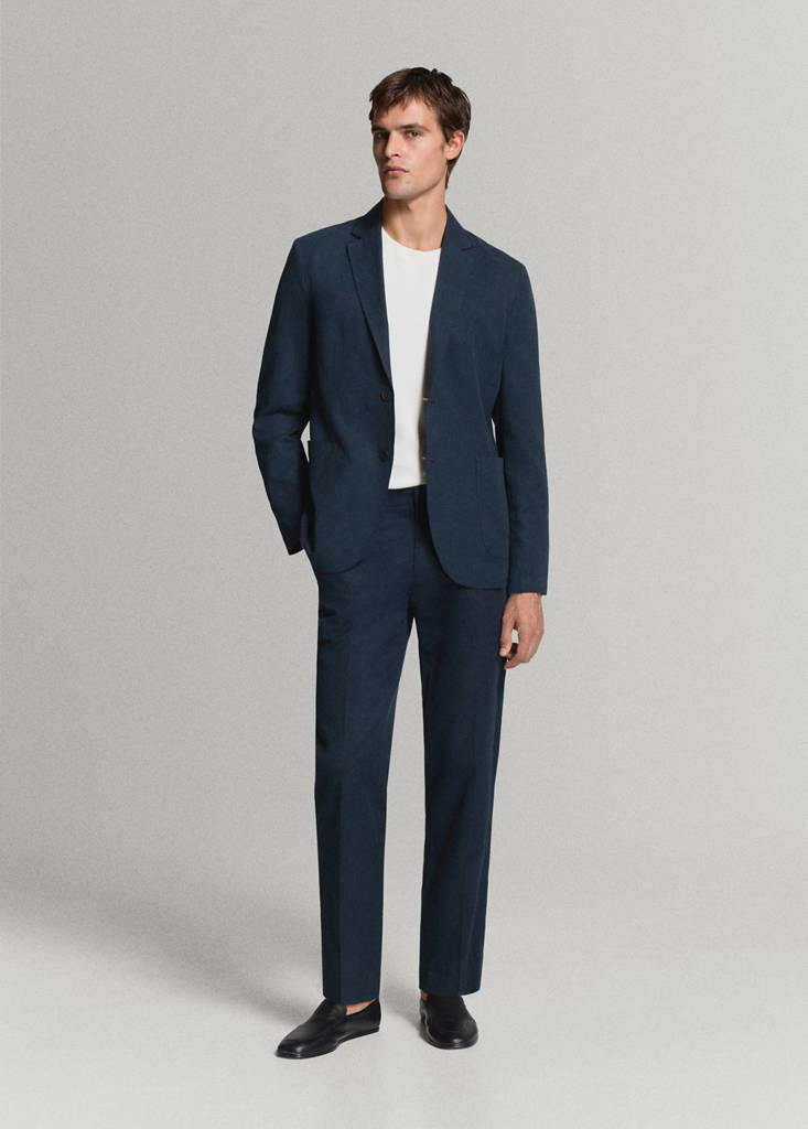 Slim-fit suit jacket made from a linen-lyocell blend — Navy