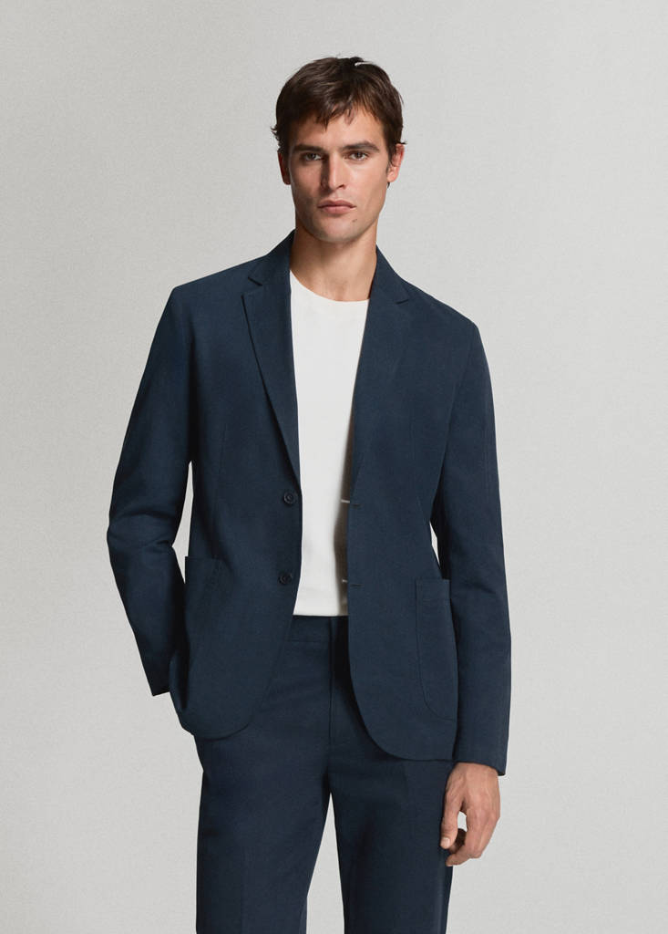 Slim-fit suit jacket made from a linen-lyocell blend — Navy