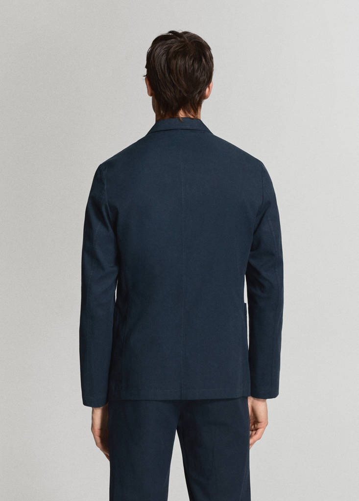 Slim-fit suit jacket made from a linen-lyocell blend — Navy