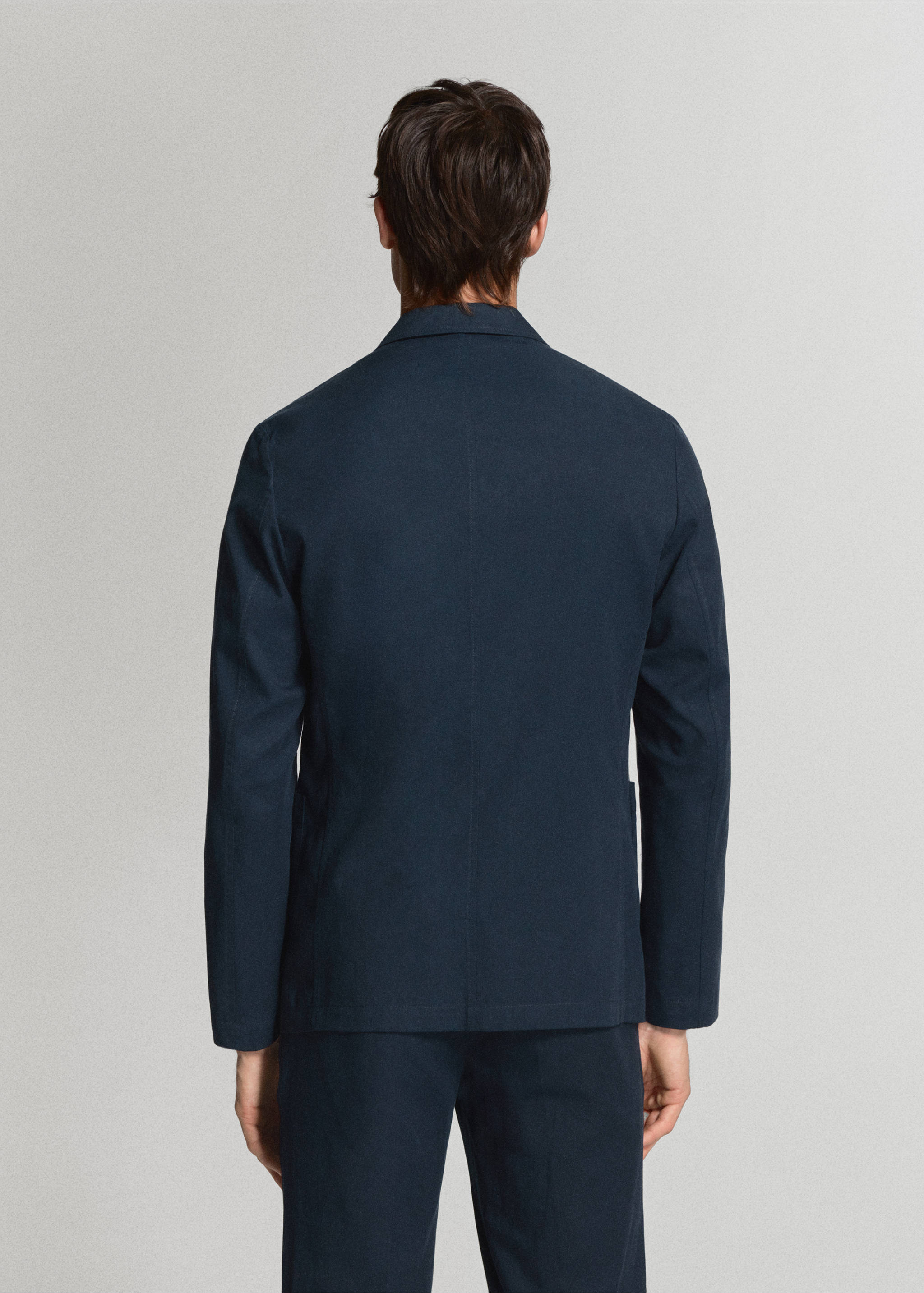 Blazer de fato slim fit de linho e liocel - Verso do artigo, Azul-marinho. Ref: 37041368-00.