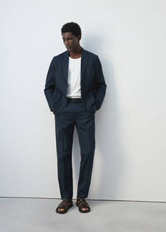 Slim-fit suit jacket made from a linen-lyocell blend — Navy 6