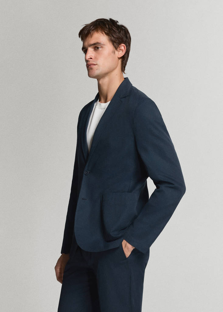 Slim-fit suit jacket made from a linen-lyocell blend — Navy