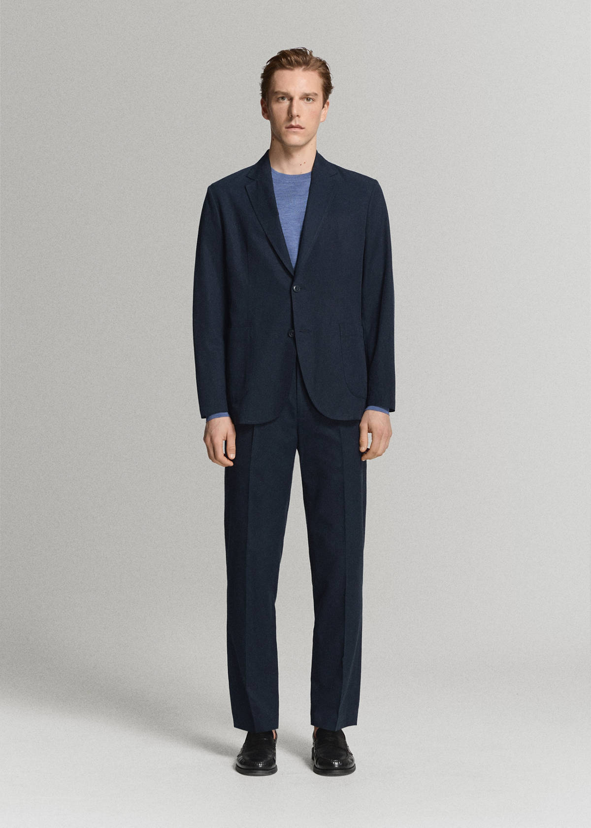 Slim-fit suit jacket made from a linen-lyocell blend — Navy