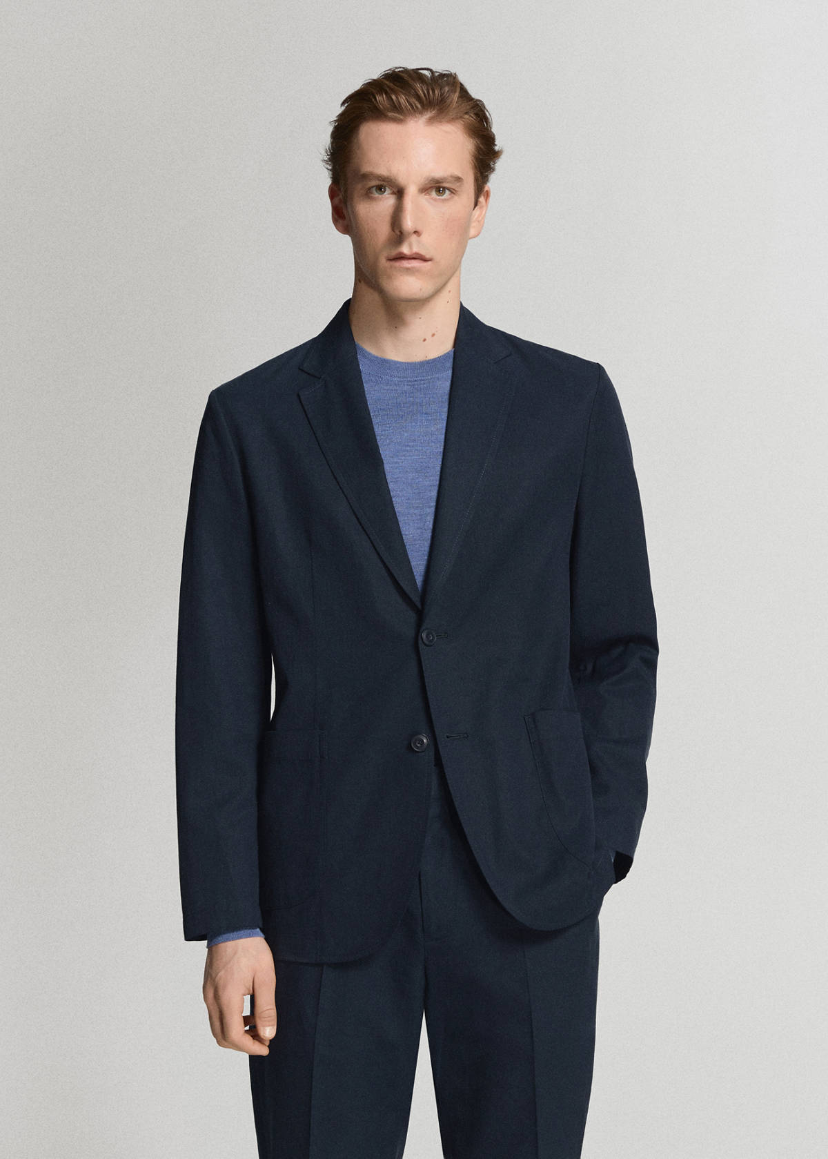 Slim-fit suit jacket made from a linen-lyocell blend — Navy