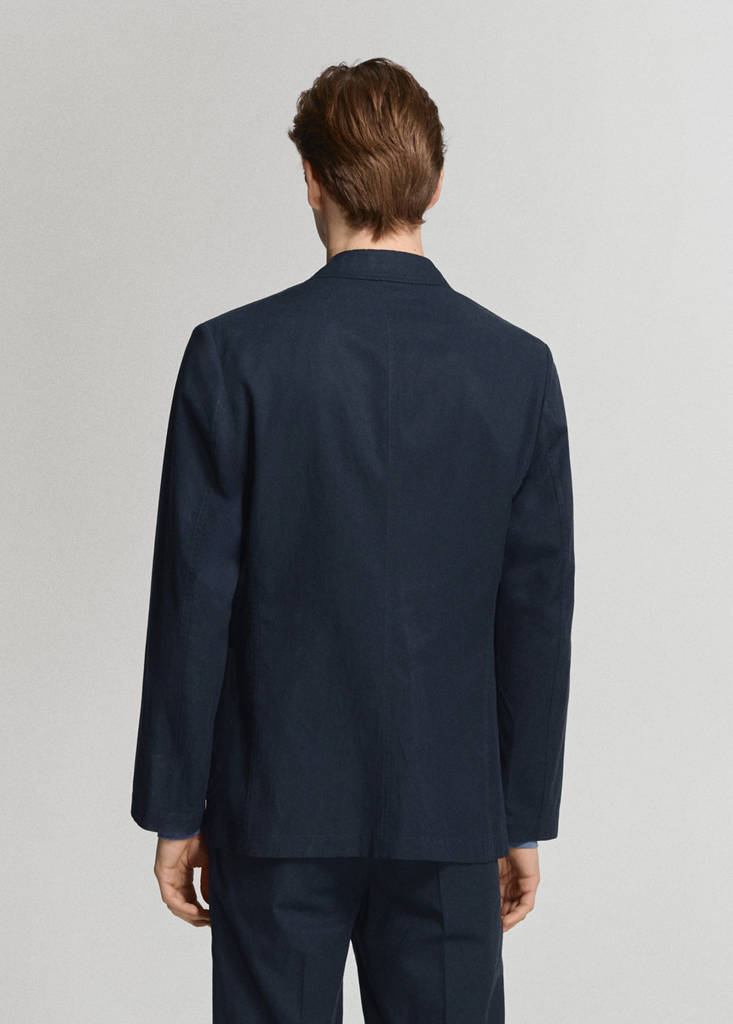Slim-fit suit jacket made from a linen-lyocell blend — Navy