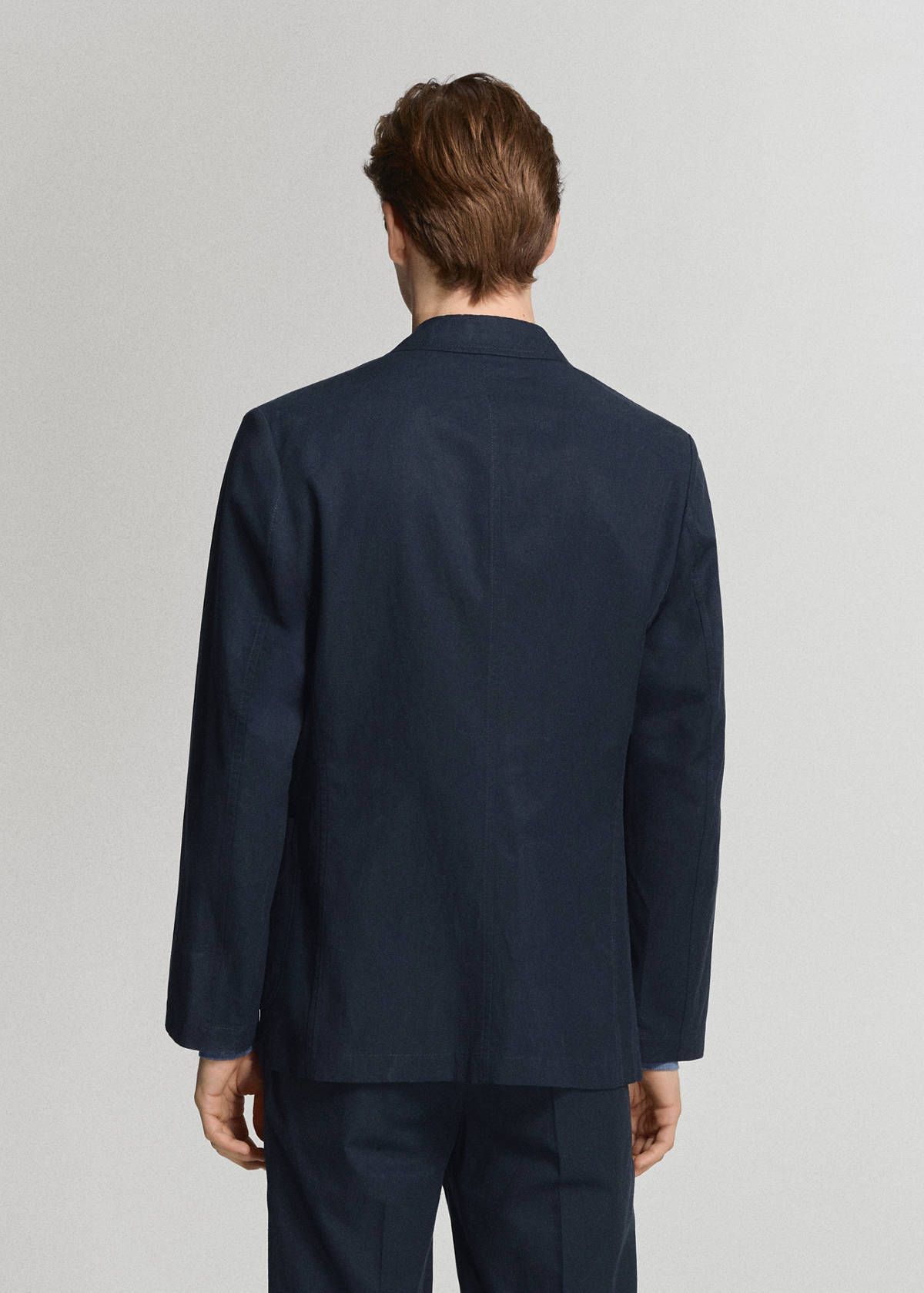 Slim-fit suit jacket made from a linen-lyocell blend — Navy