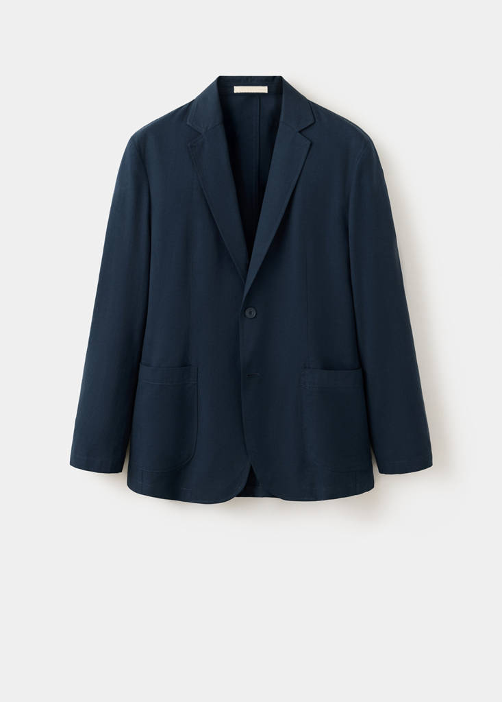 Slim-fit suit jacket made from a linen-lyocell blend — Navy