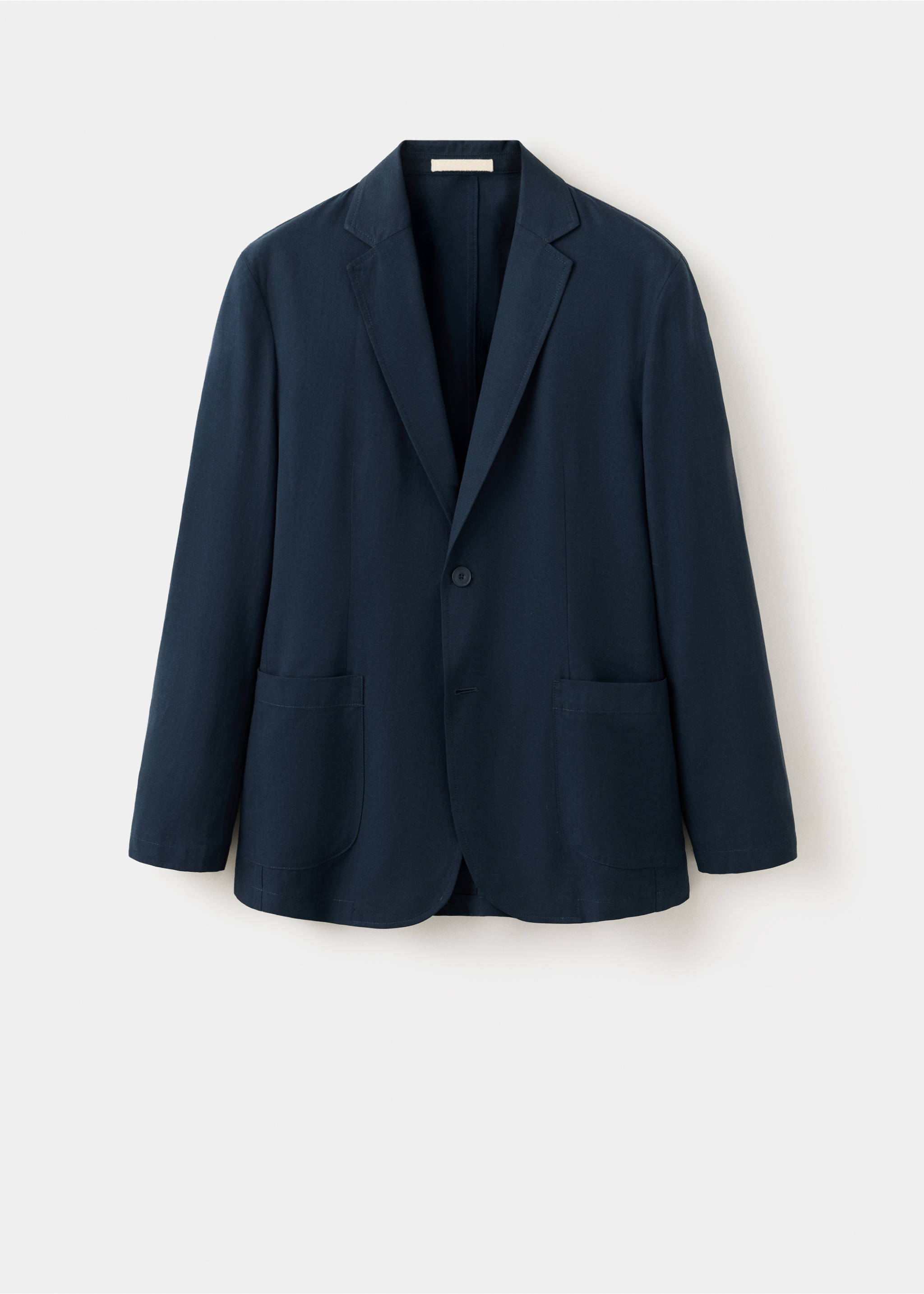 Blazer de fato slim fit de linho e liocel - Artigo sem modelo, Azul-marinho. Ref: 37041368-00.