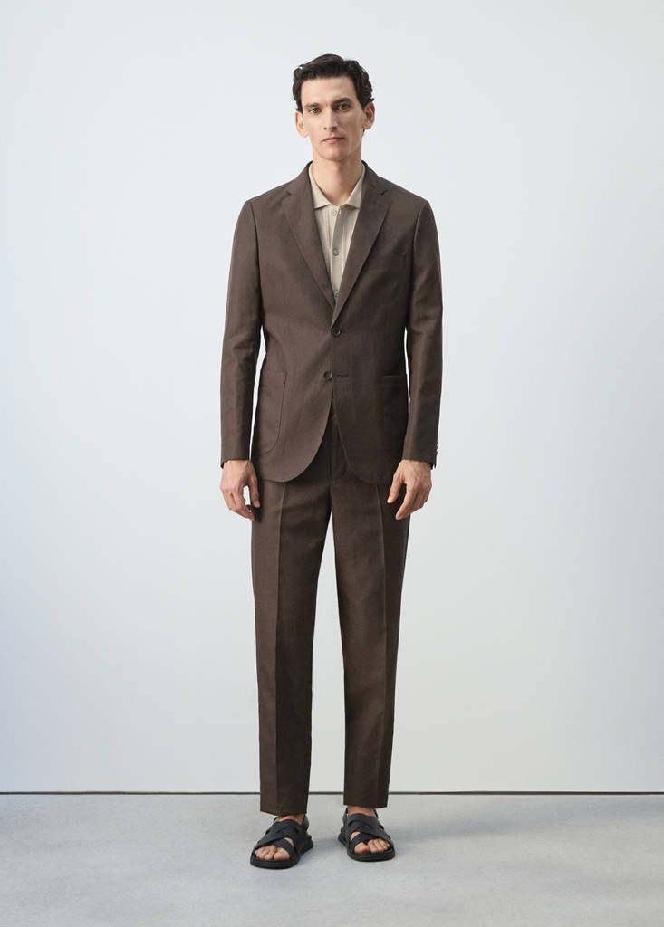 Slim fit lyocell linen suit jacket — Brown