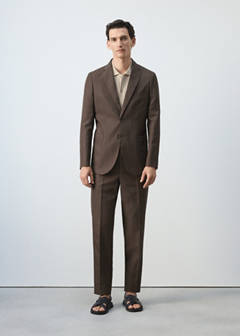 Slim fit lyocell linen suit jacket — Brown 2