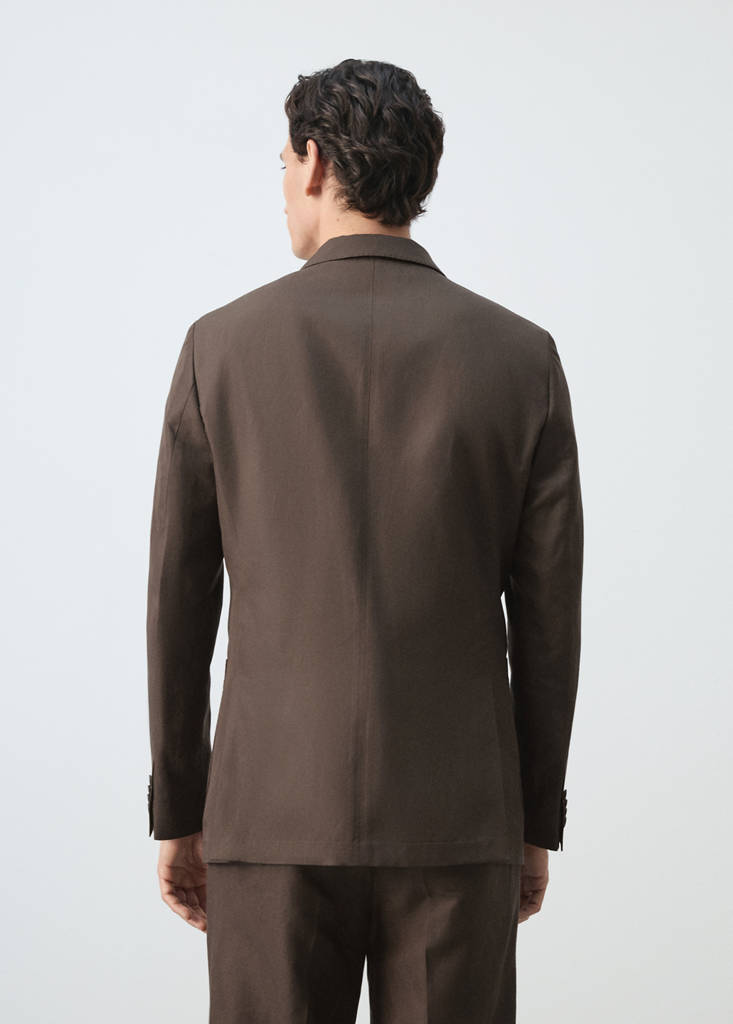 Slim fit lyocell linen suit jacket — Brown