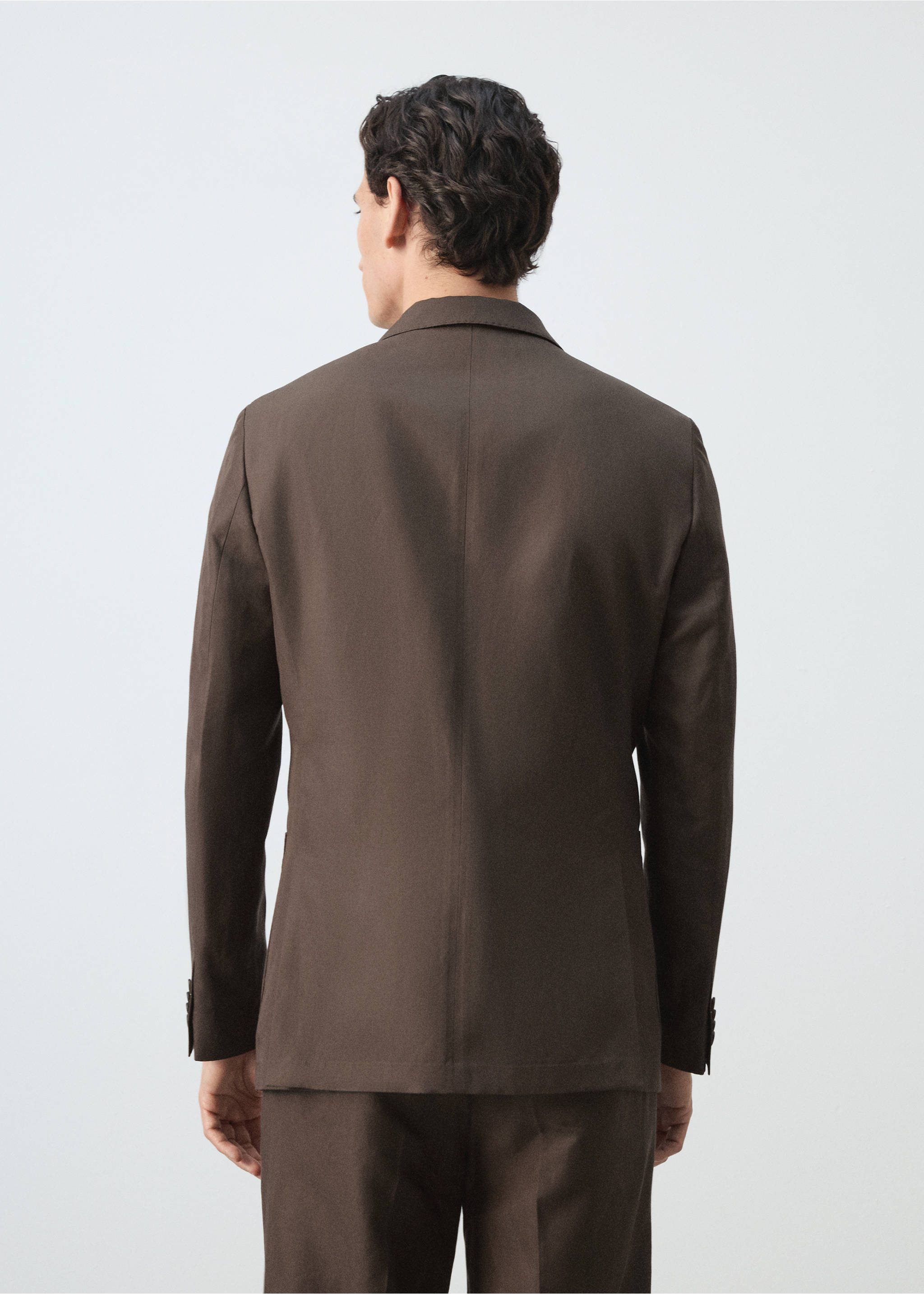 Slim-fit suit jacket made from a linen-lyocell blend - Reverse of the article, Brown. Ref: 37041370-00.