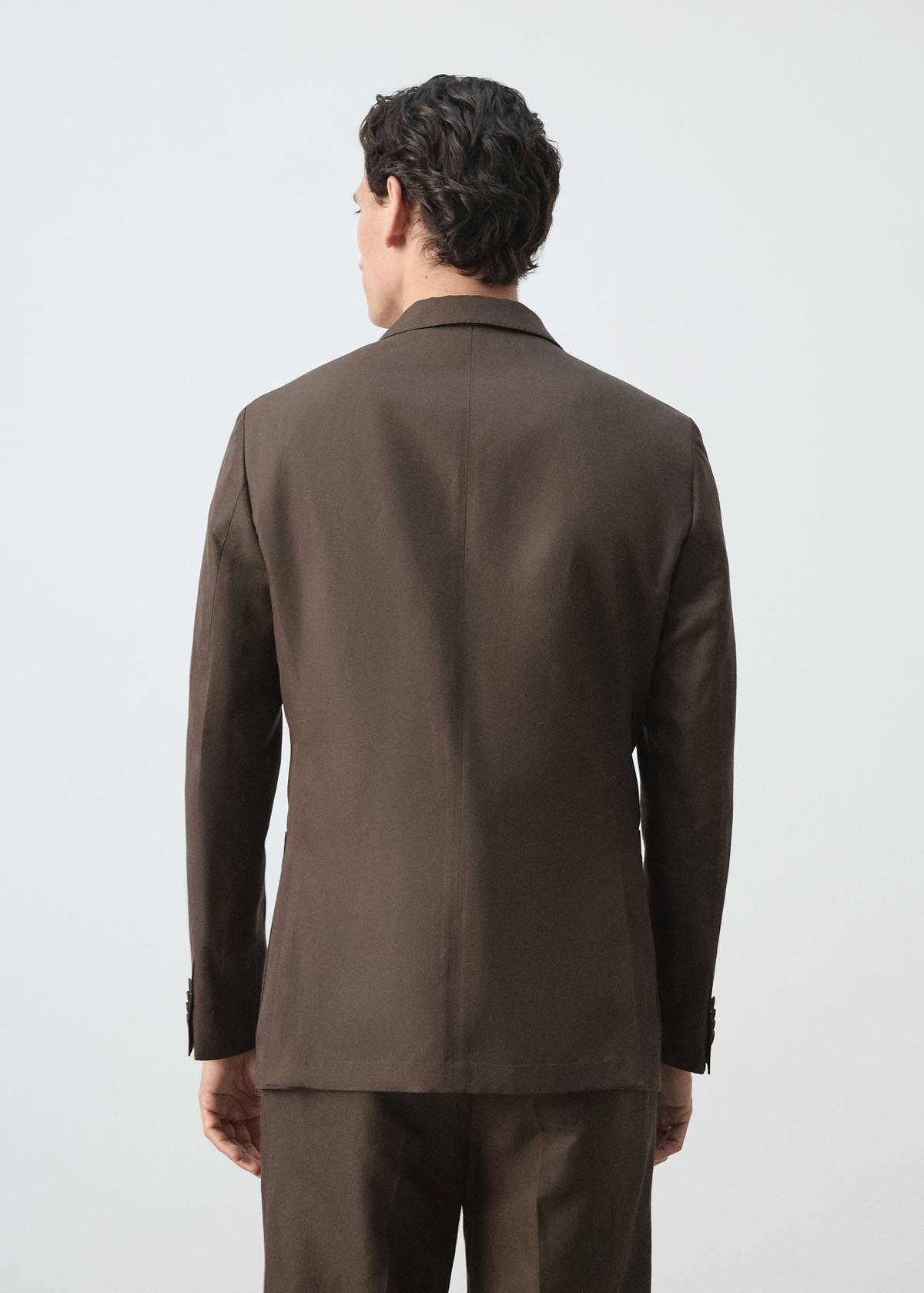 Slim fit lyocell linen suit jacket — Brown