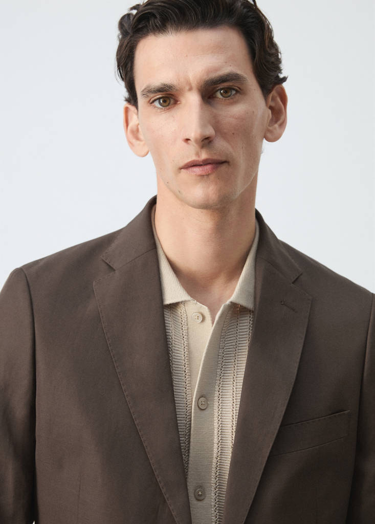 Slim fit lyocell linen suit jacket — Brown