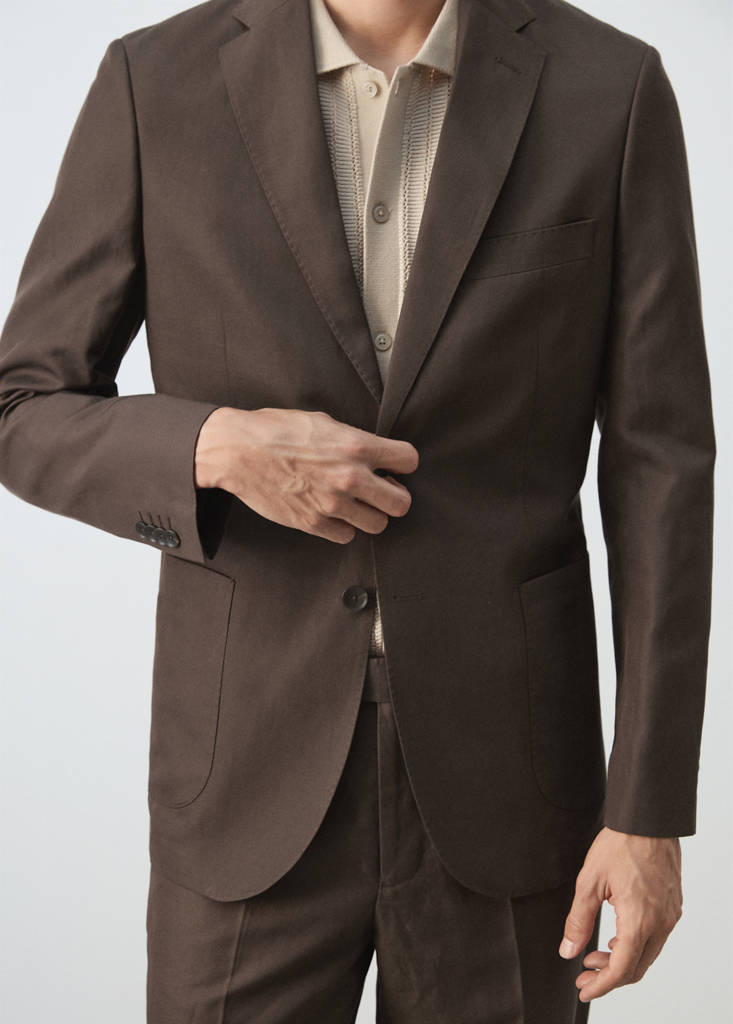 Slim fit lyocell linen suit jacket — Brown