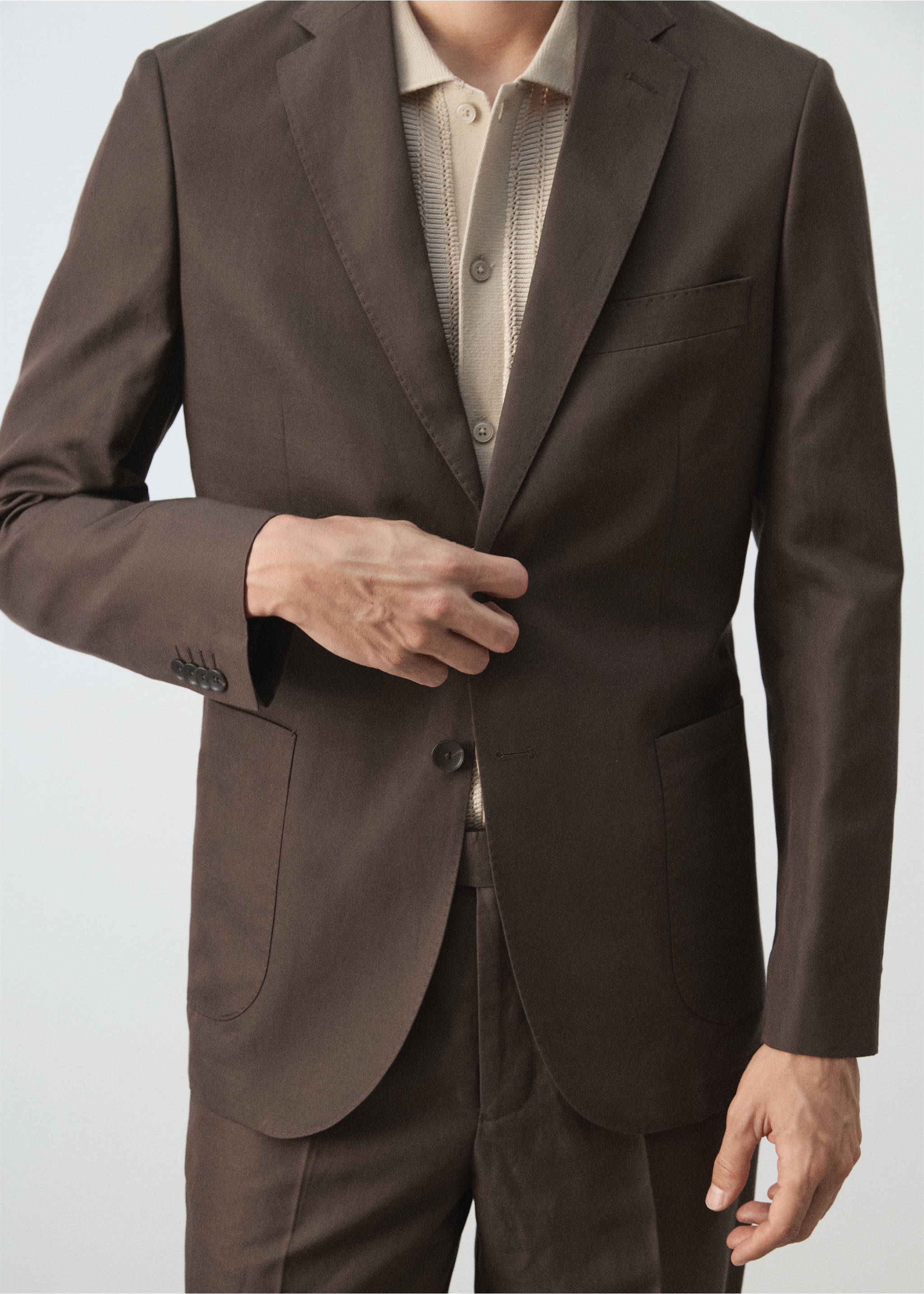 Slim-fit suit jacket made from a linen-lyocell blend - Details of the article 3, Brown. Ref: 37041370-00.
