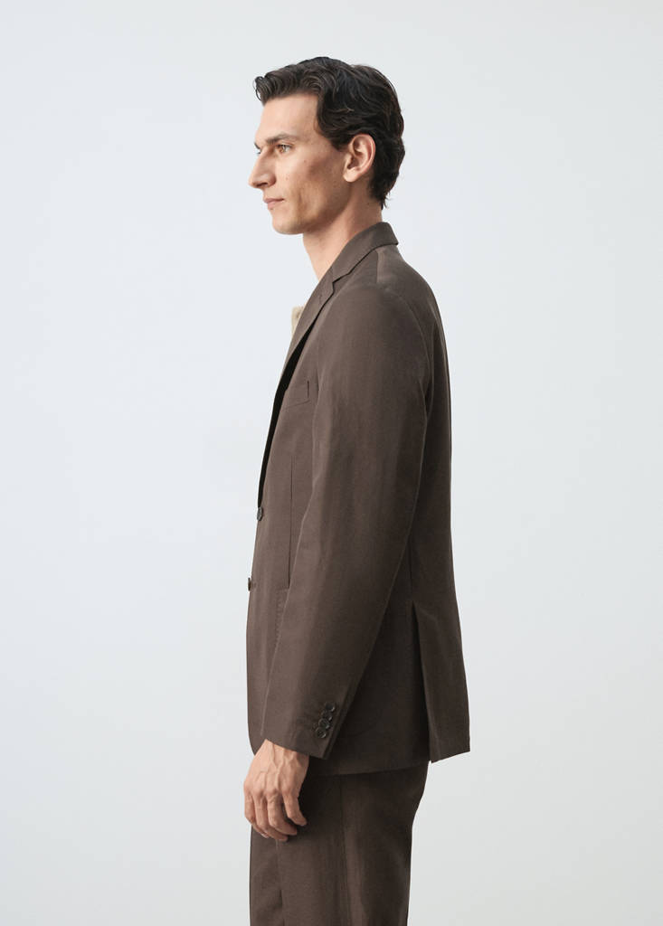 Slim fit lyocell linen suit jacket — Brown