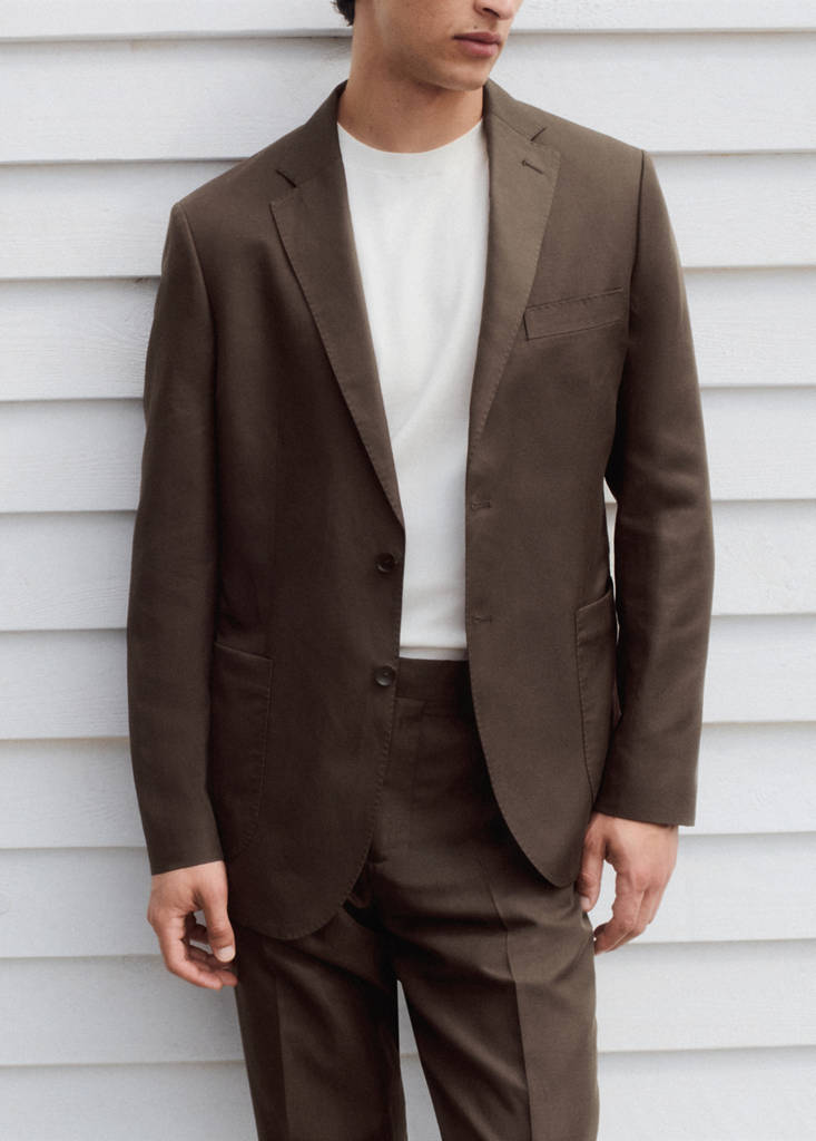 Slim fit lyocell linen suit jacket — Brown