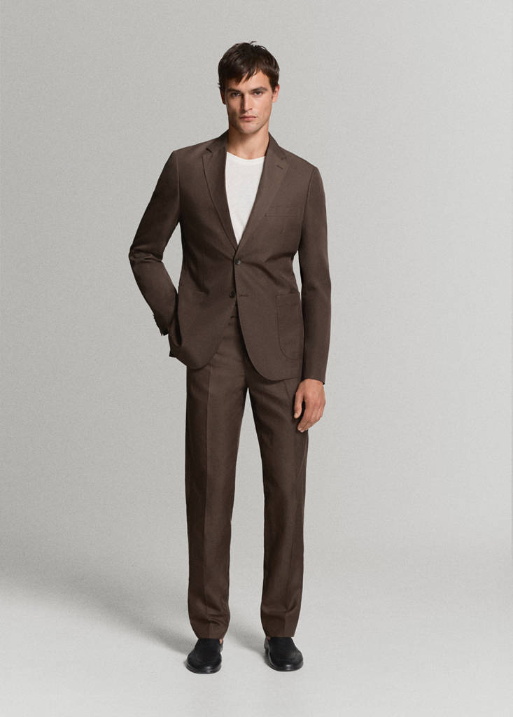 Slim fit lyocell linen suit jacket — Brown