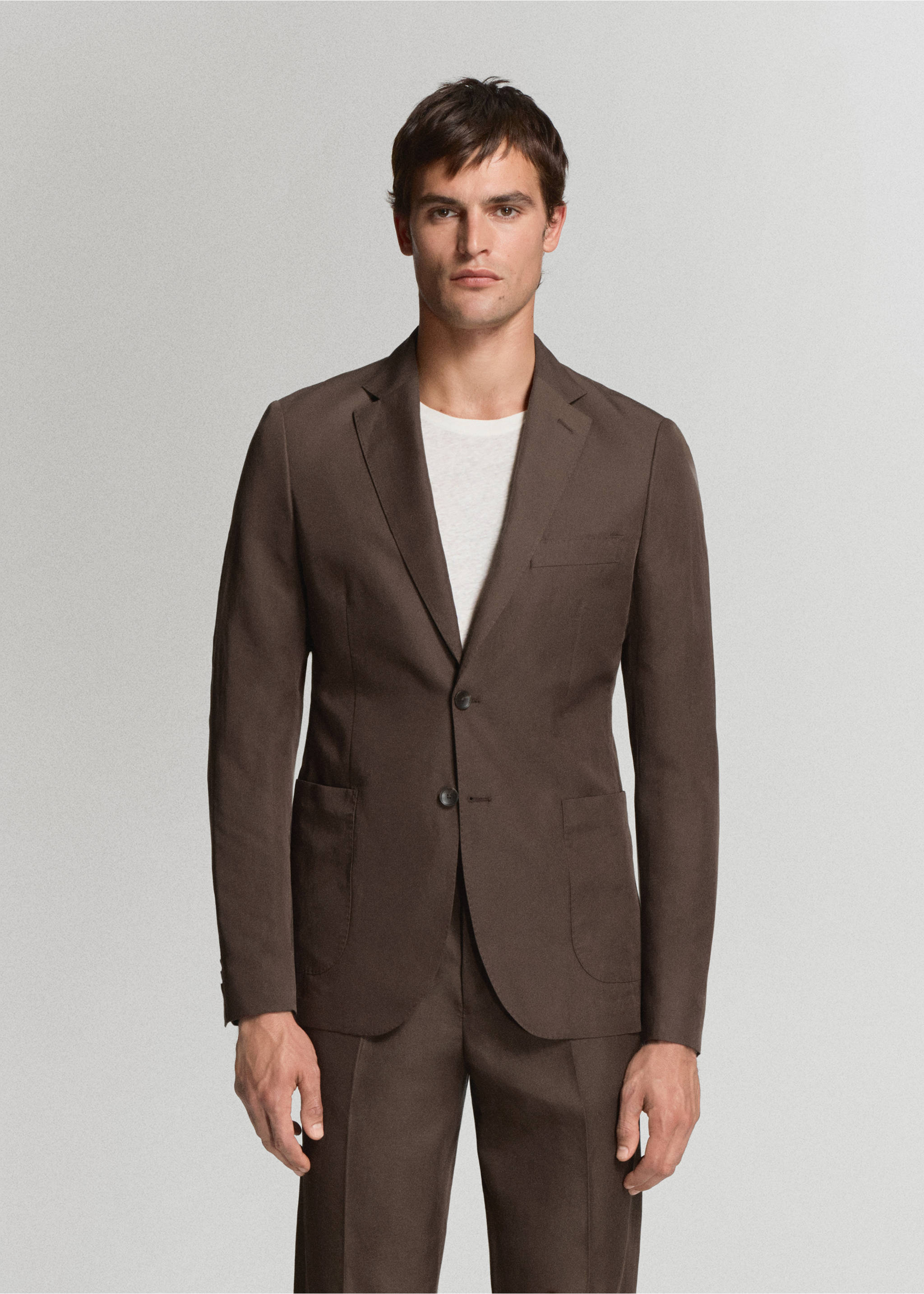 Americana traje slim fit lyocell  lino - Plano medio, Marrón. Ref: 37041370-03.