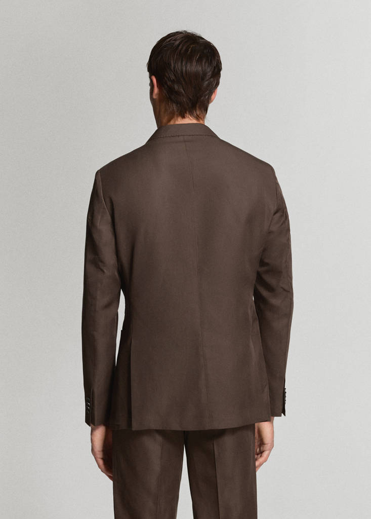 Slim fit lyocell linen suit jacket — Brown