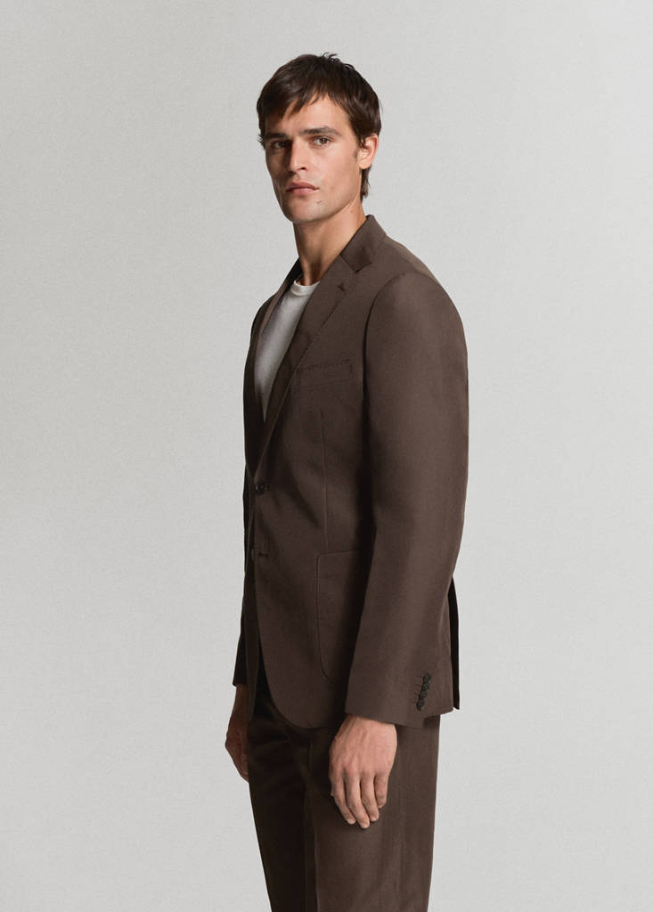 Slim fit lyocell linen suit jacket — Brown