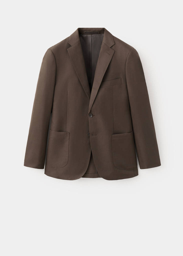 Slim fit lyocell linen suit jacket — Brown