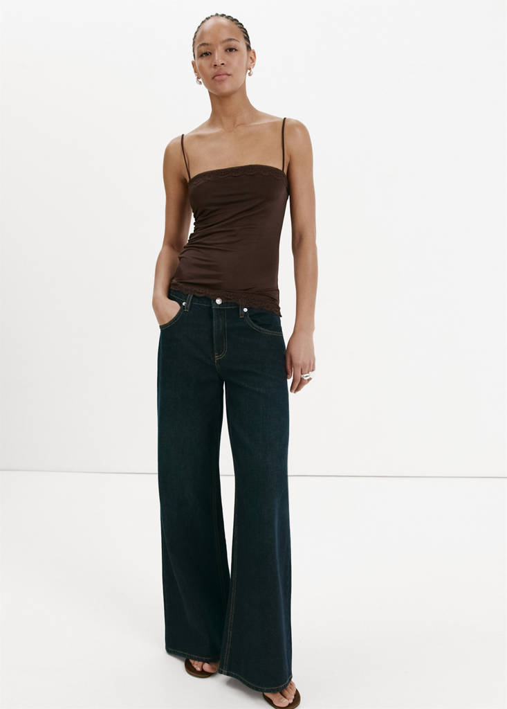 Fitted top with lace detail — Brown