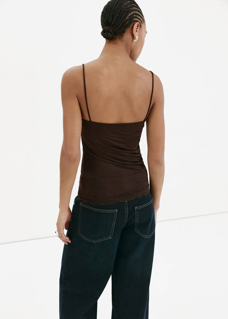 Fitted top with lace detail — Brown