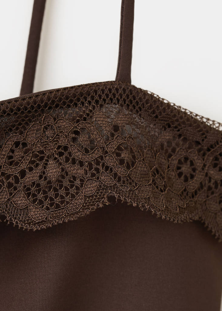 Fitted top with lace detail — Brown