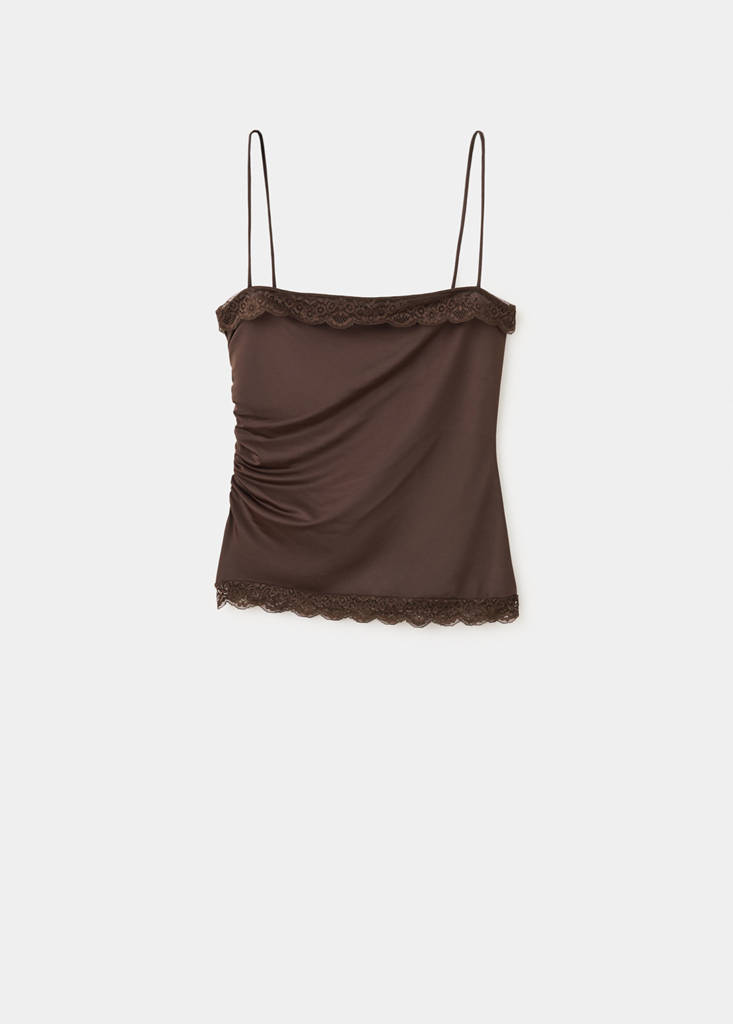 Fitted top with lace detail — Brown