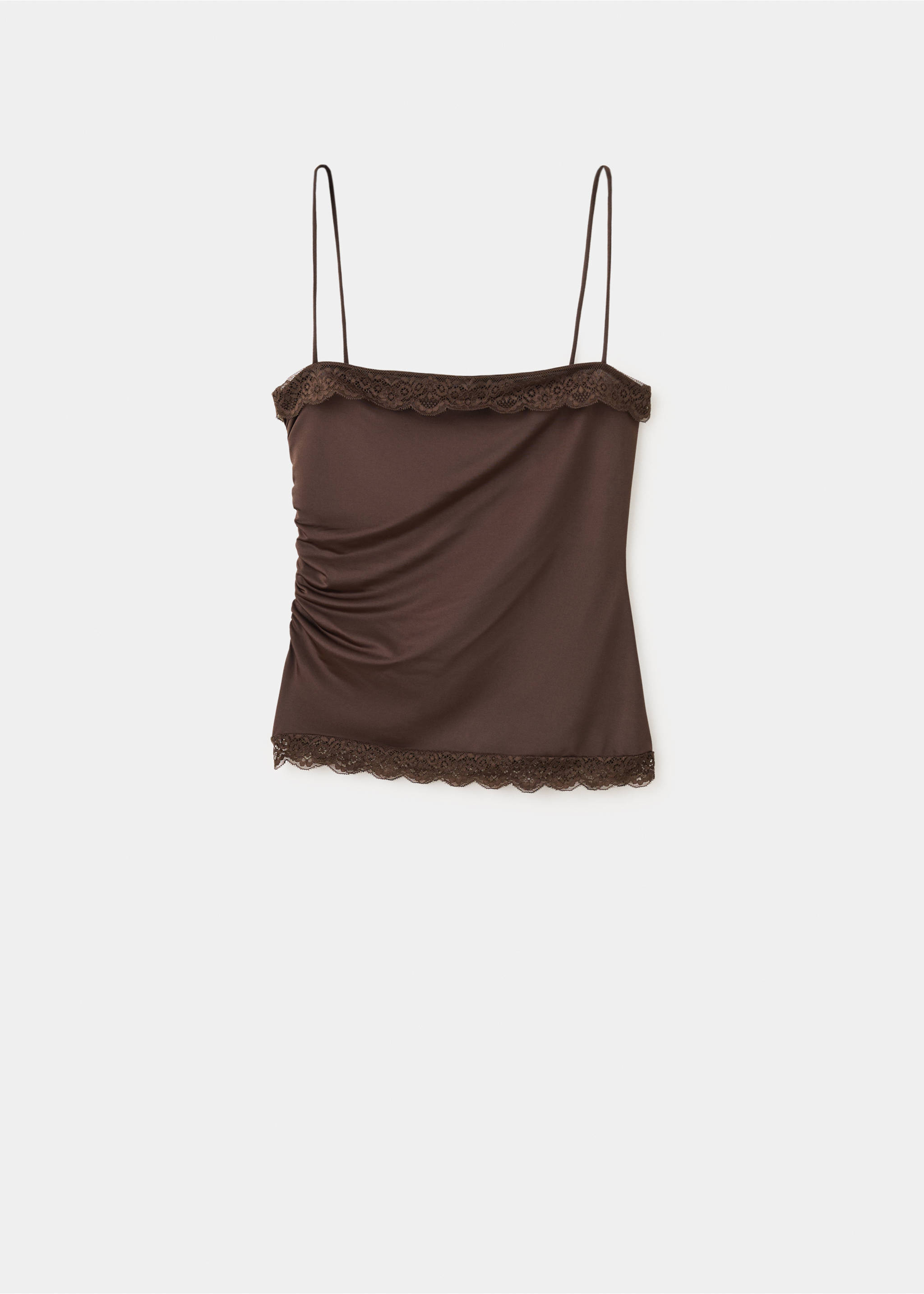Fitted top with lace detail - Article without model, Brown. Ref: 37041372-00.