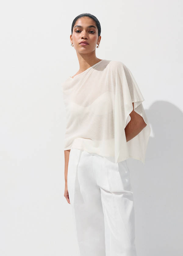 Asymmetrical knitted cape — Off White