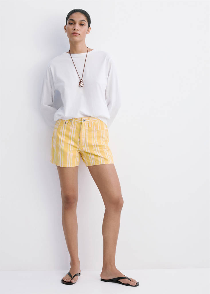Mango Striped Straight-fit Shorts In Yellow