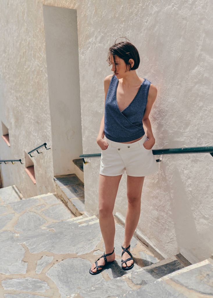 Knitted wrap top — Navy