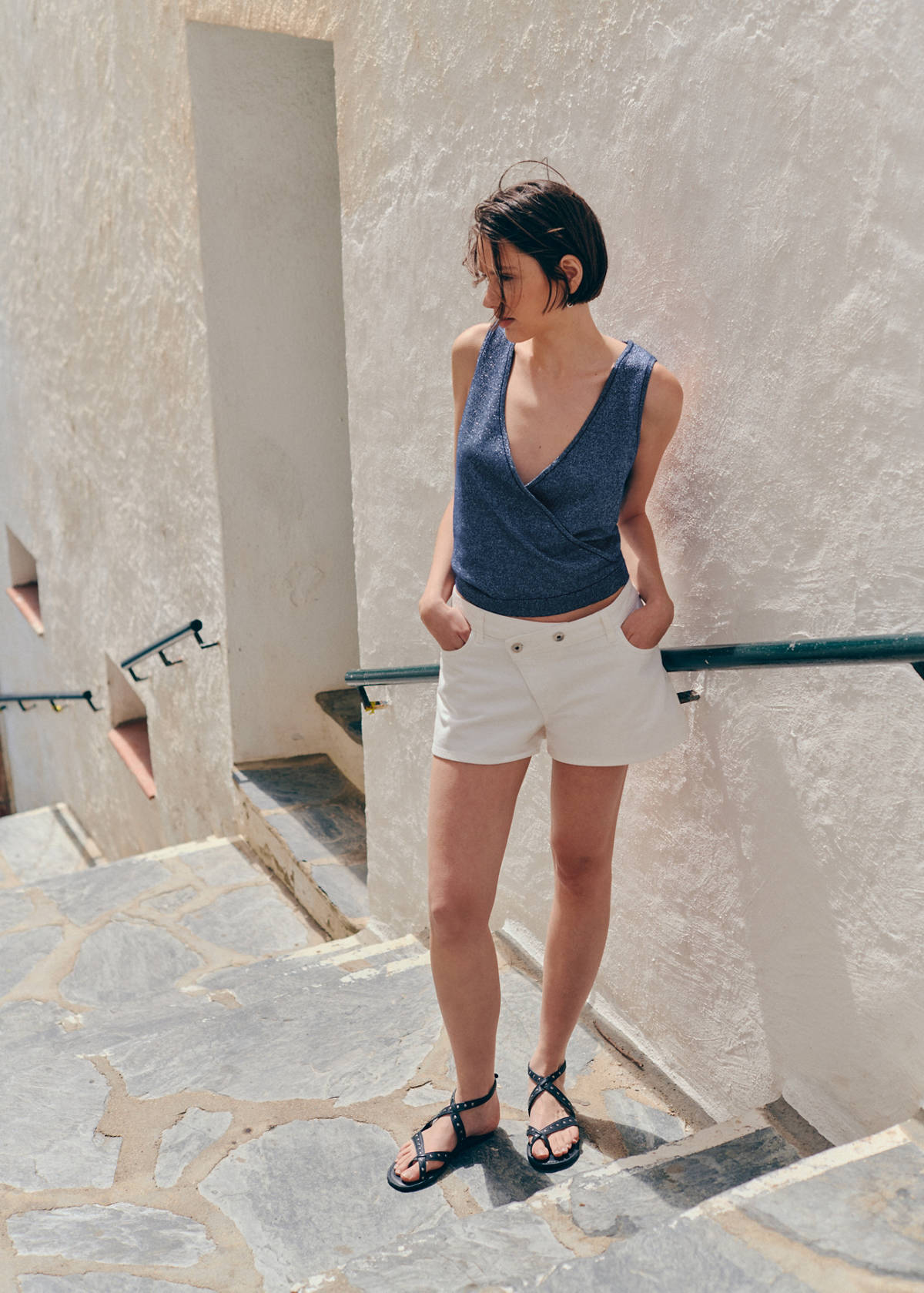 Knitted wrap top — Navy
