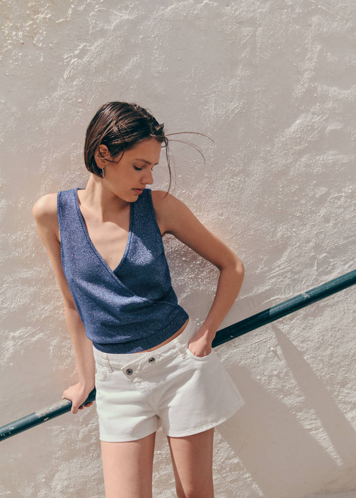 Knitted wrap top — Navy