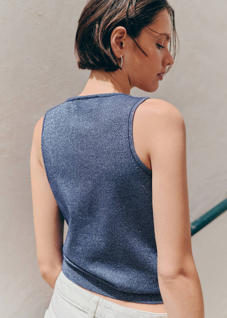 Knitted wrap top — Navy