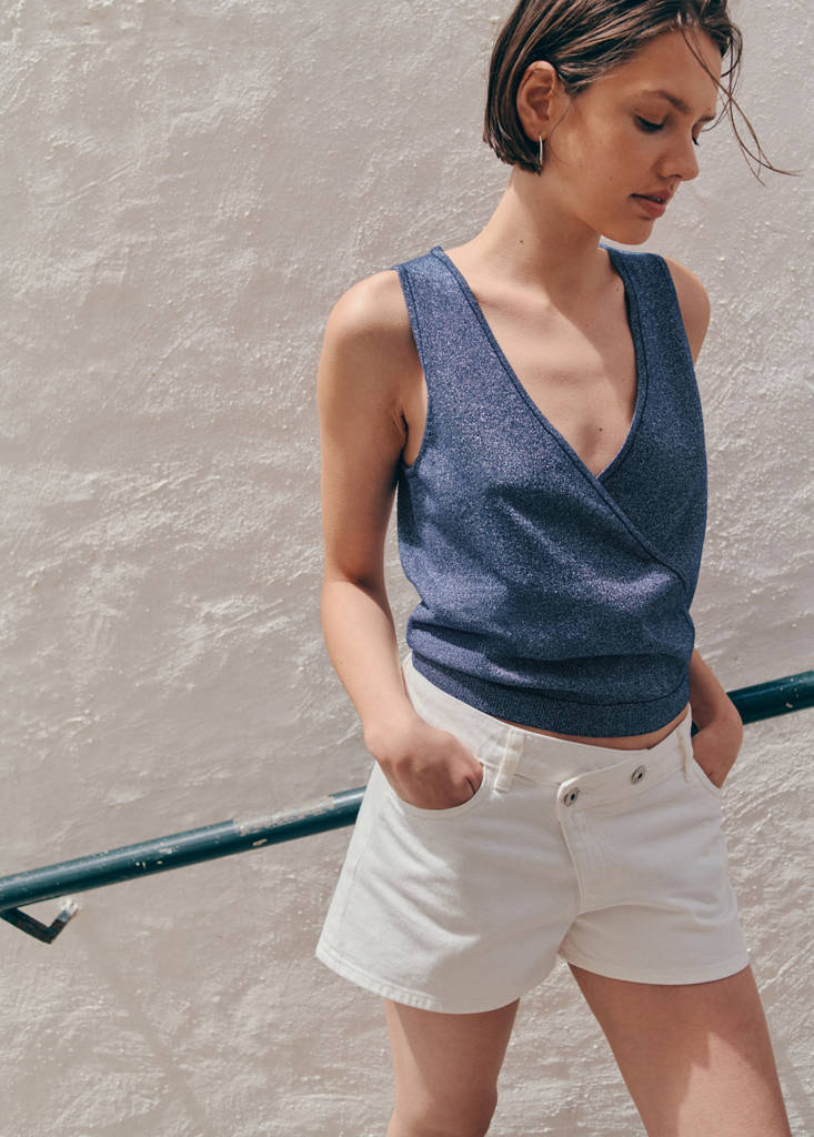 Knitted wrap top — Navy
