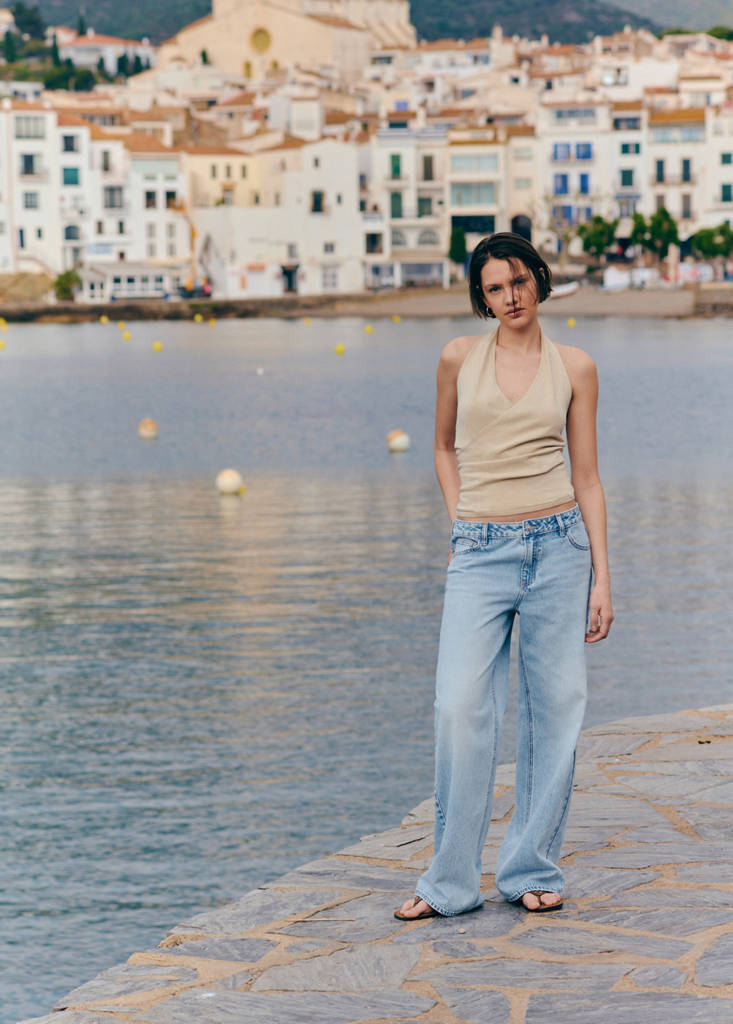 Fine knit crossover top — Gold
