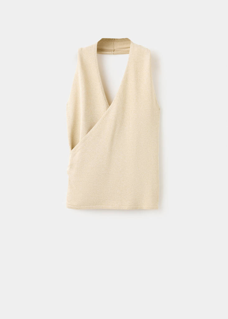 Fine knit crossover top — Gold