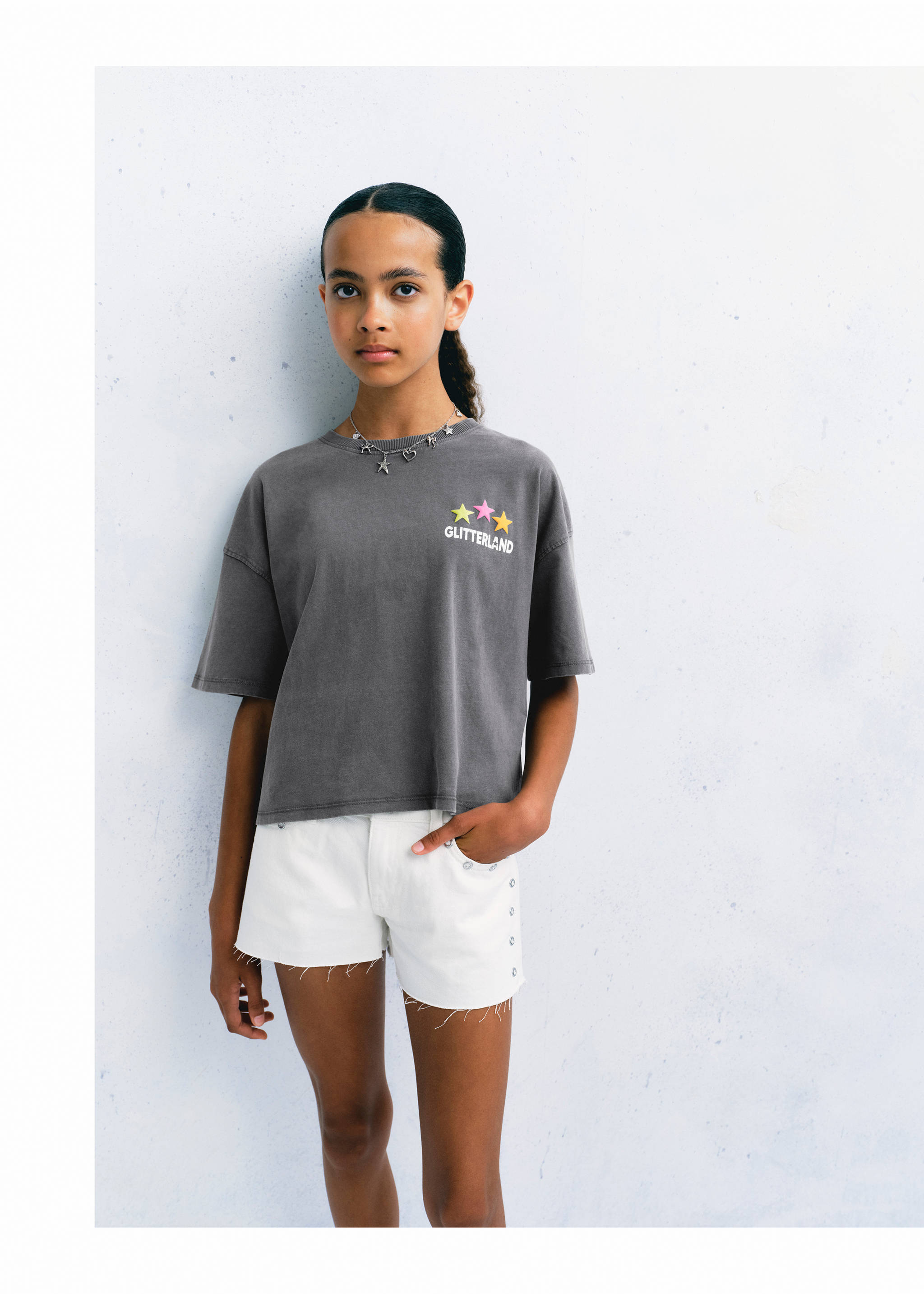 Printed cotton-blend t-shirt - Details of the article 5, Charcoal. Ref: 37041380-00.
