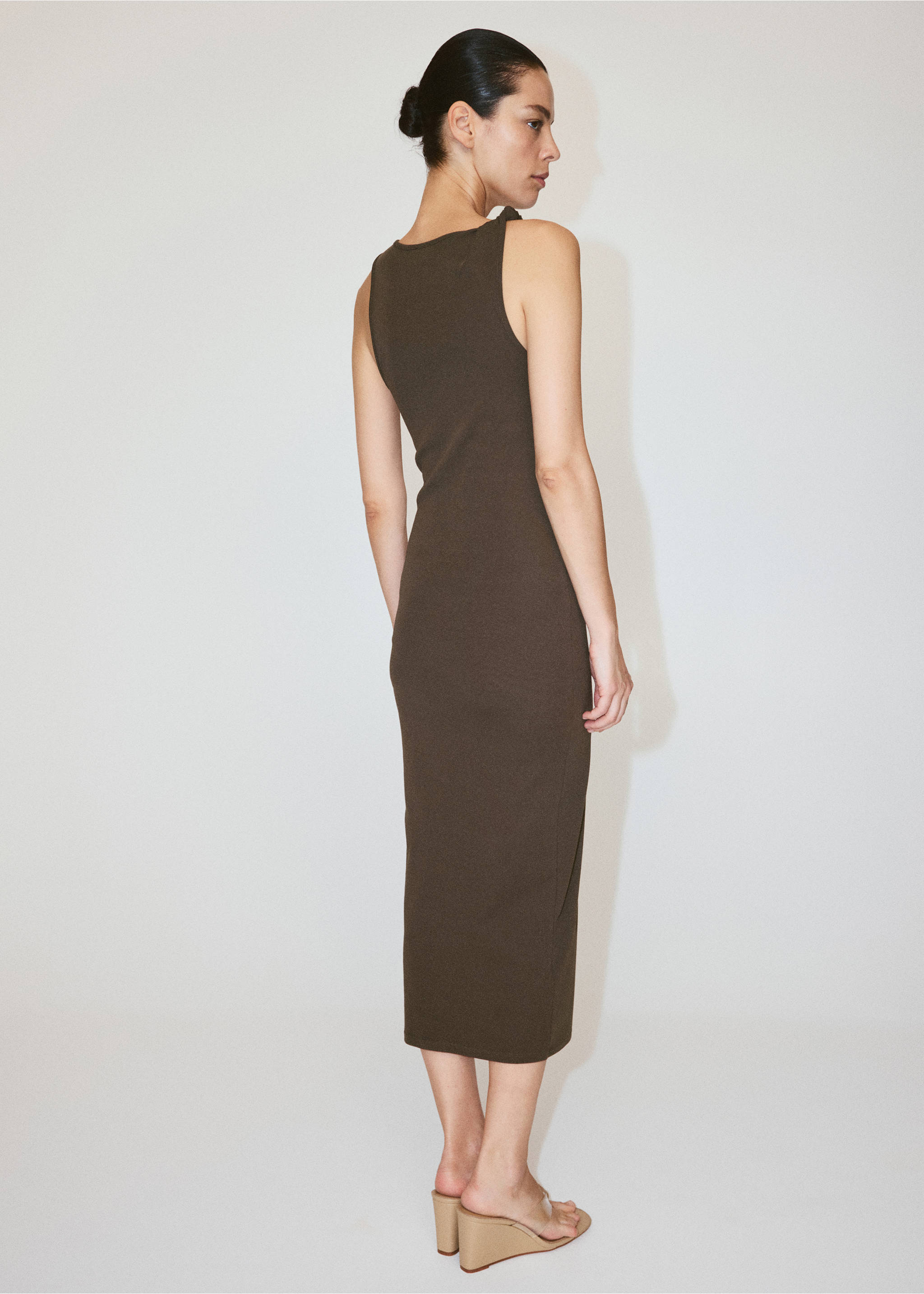 Cotton dress with draped strap detail - Reverse of the article, Brown. Ref: 37041382-00.