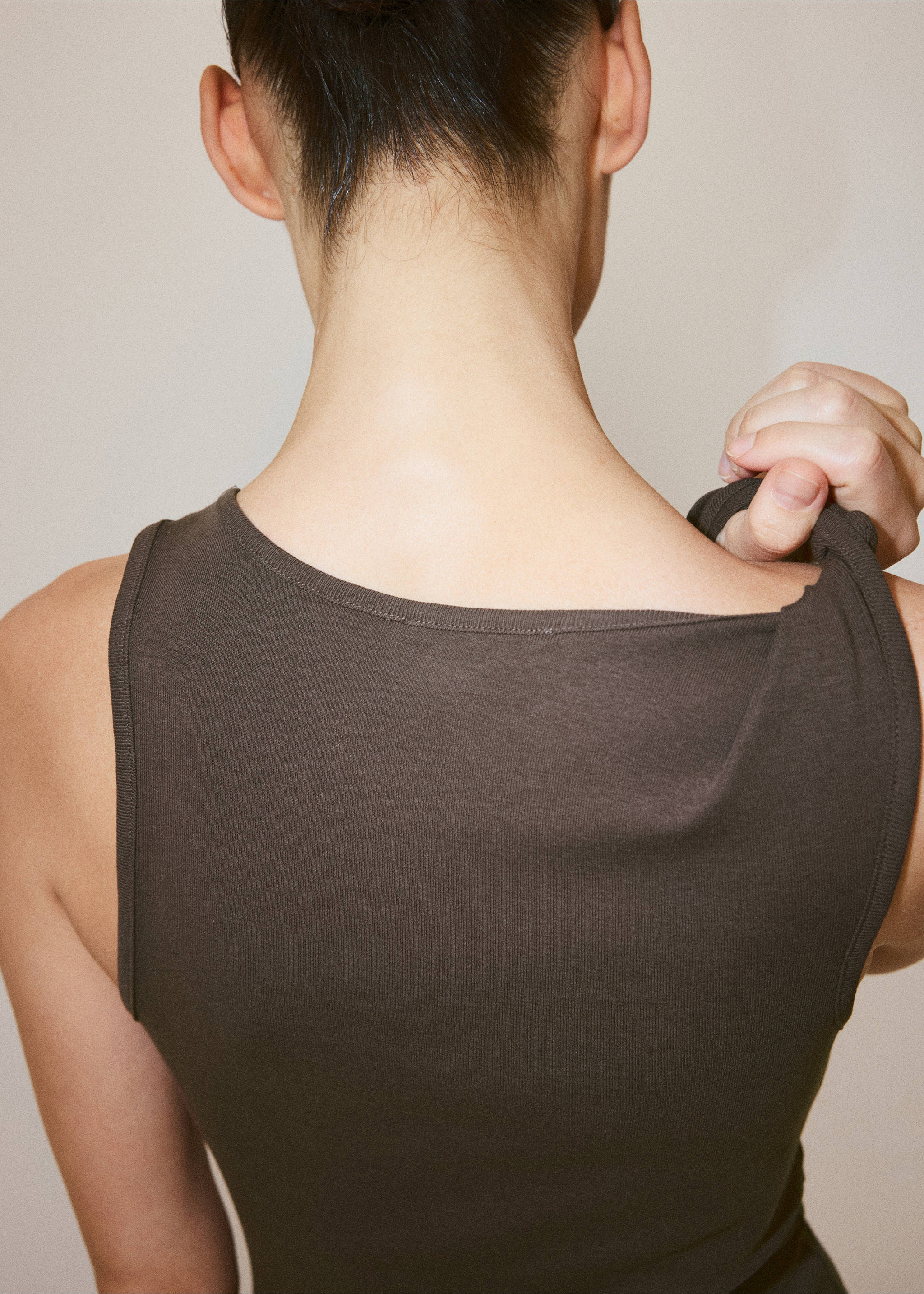 Cotton dress with draped strap detail - Details of the article 1, Brown. Ref: 37041382-00.