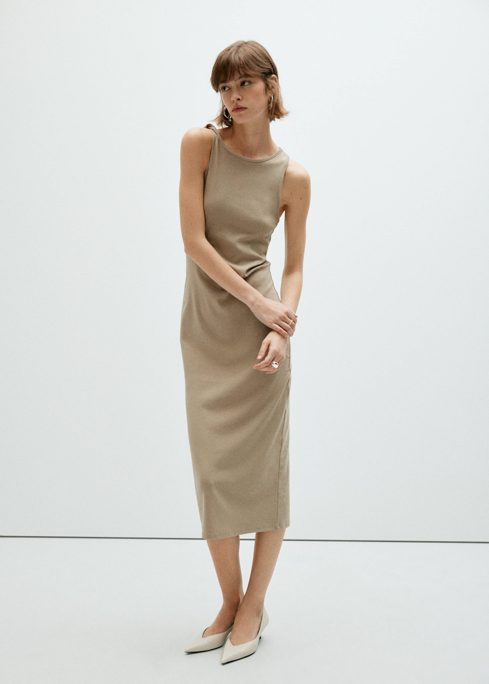 Cotton dress with draped strap detail - General plane