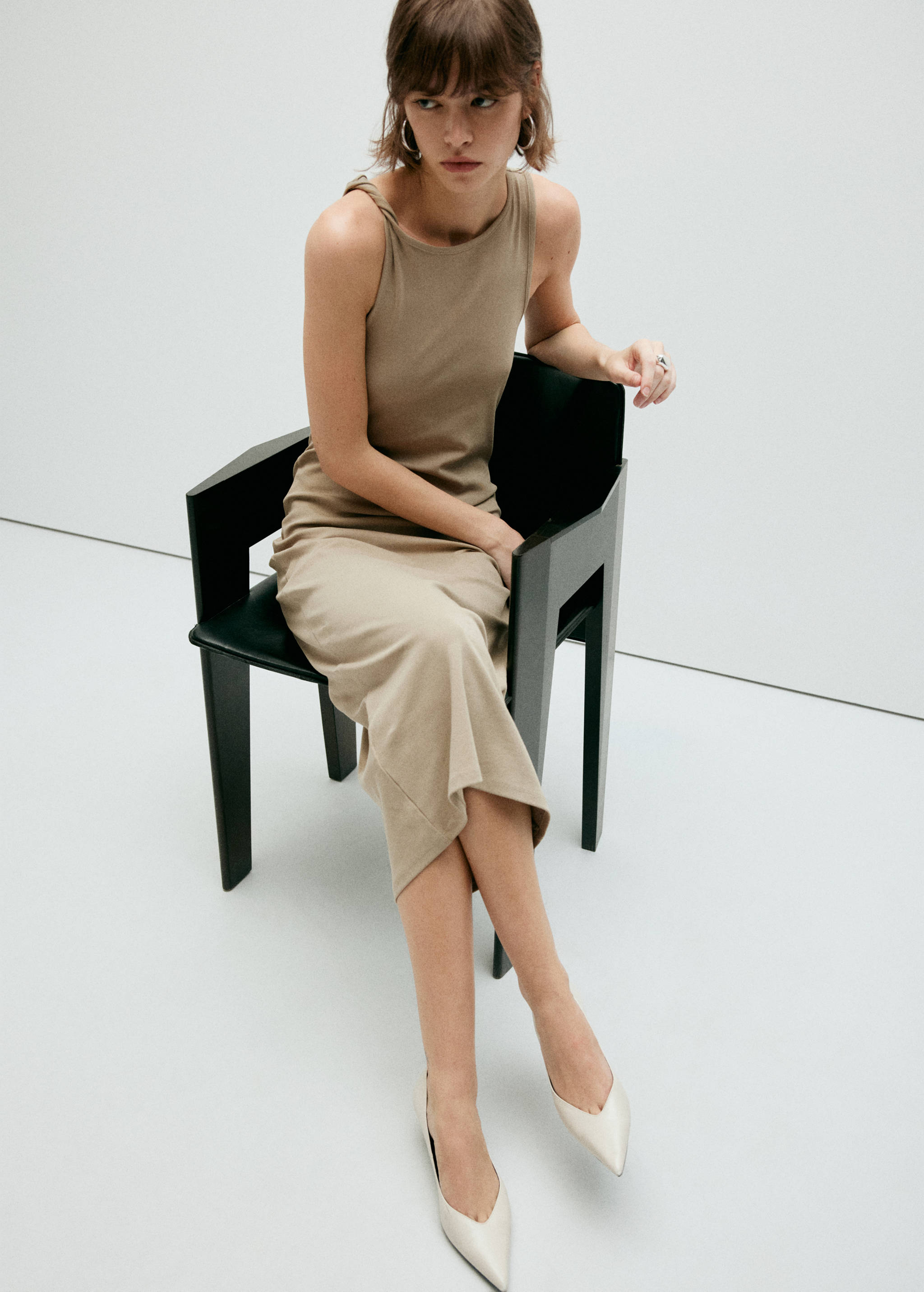 Cotton dress with draped strap detail - Details of the article 2