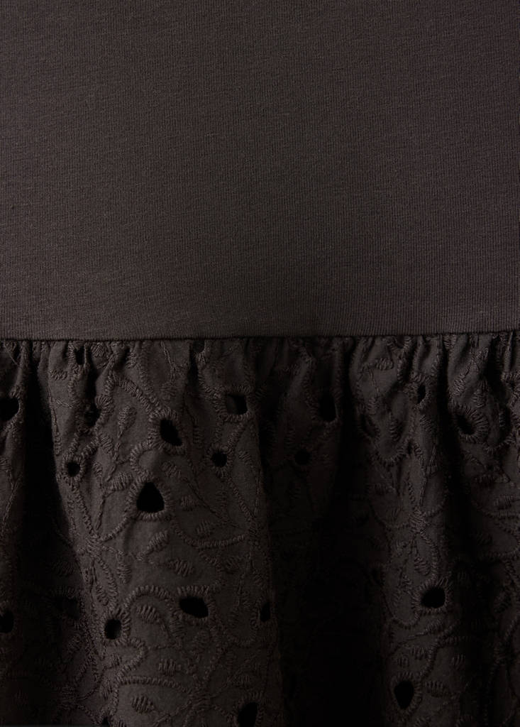 Openwork embroidered combined dress — Brown