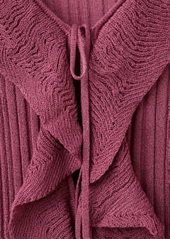 Textured knit cardigan with frill detail — Wine 5